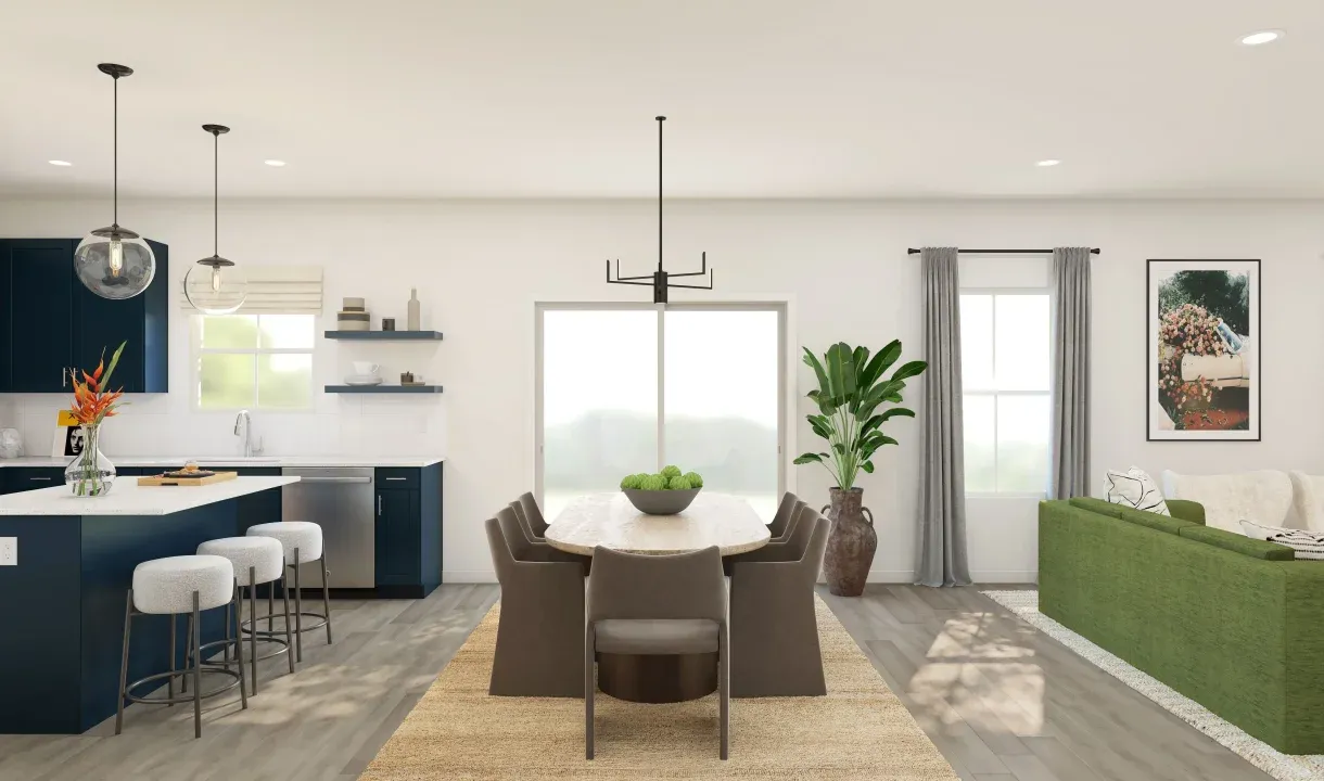 Dining area with chandelier and luxurious wood flooring