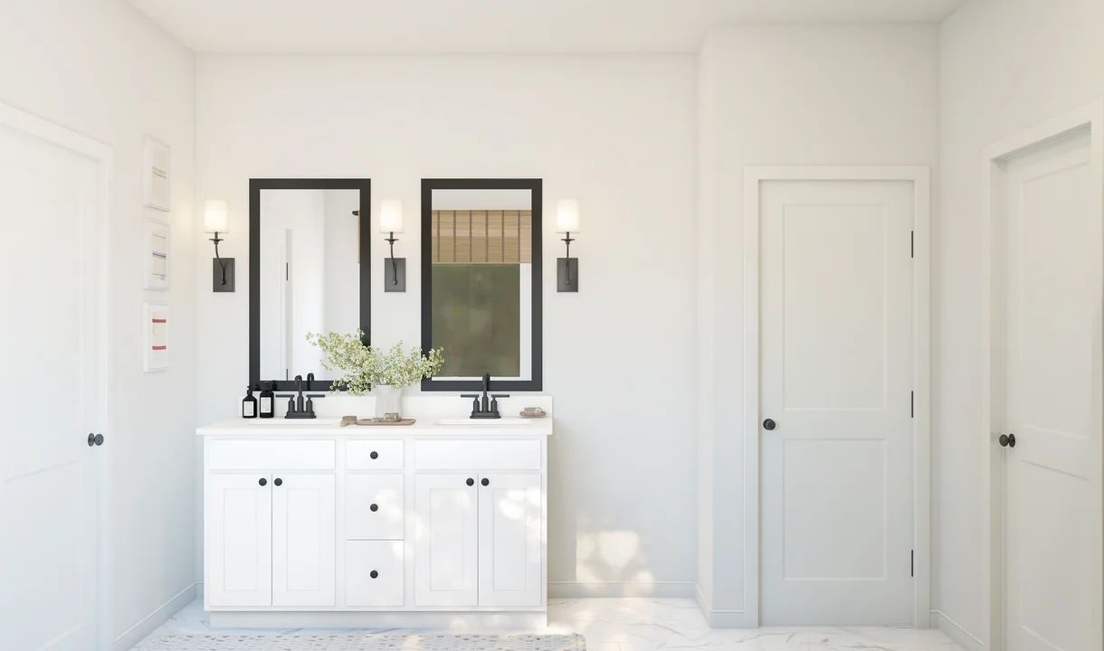 Primary bath with freestanding vanity