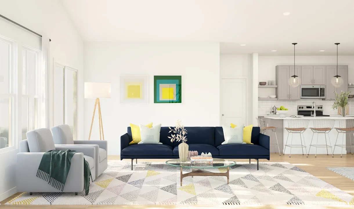 Great room with vaulted ceiling