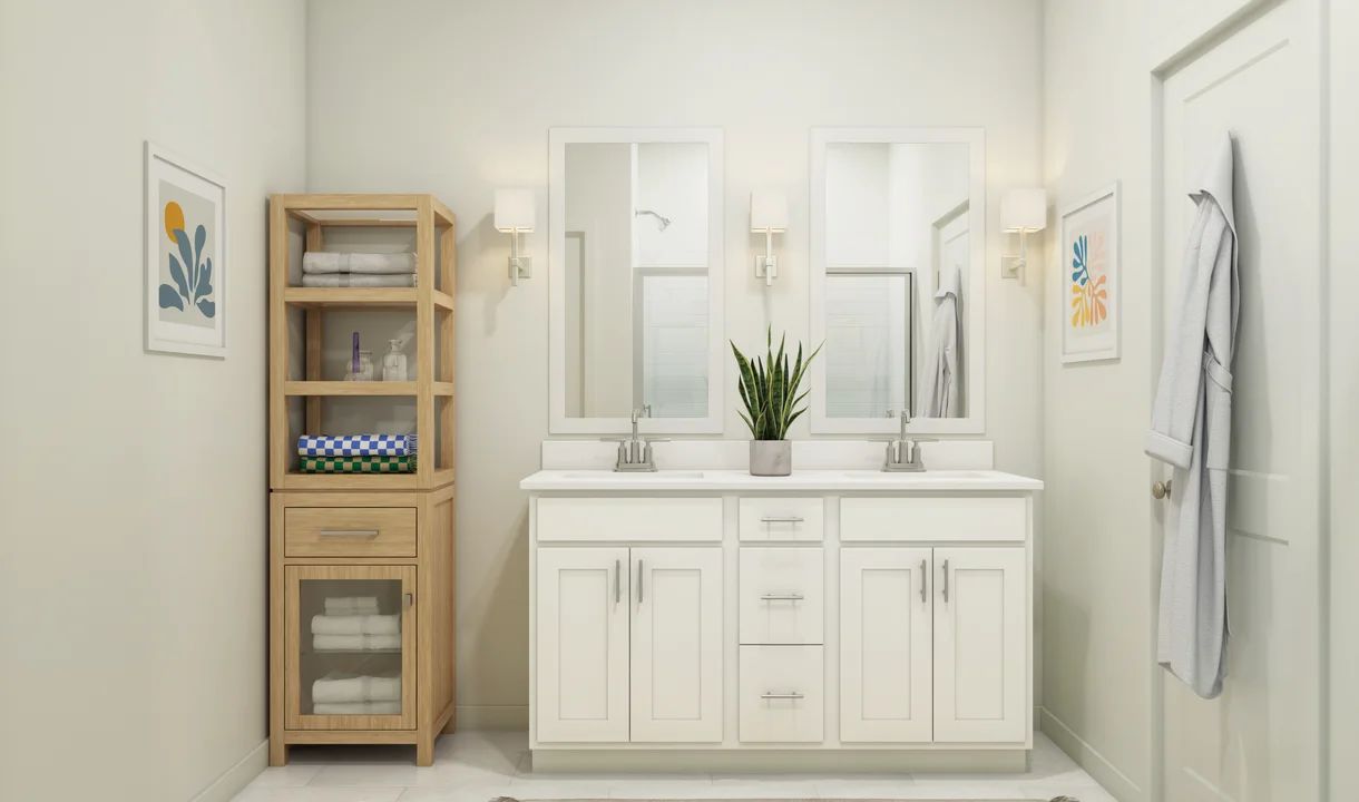 Primary bath with freestanding vanity