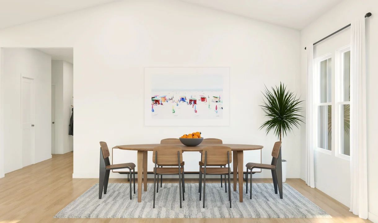 Dining area with vaulted ceiling