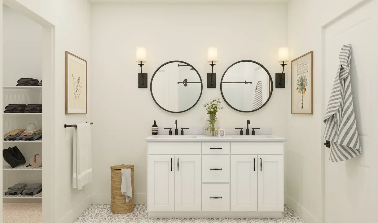 Primary bath with freestanding vanity