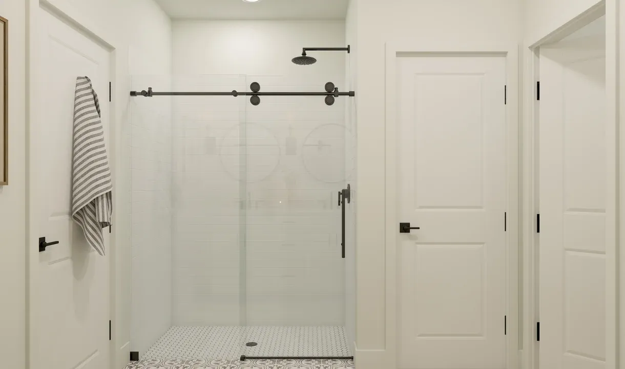 Primary bath with matte black fixtures