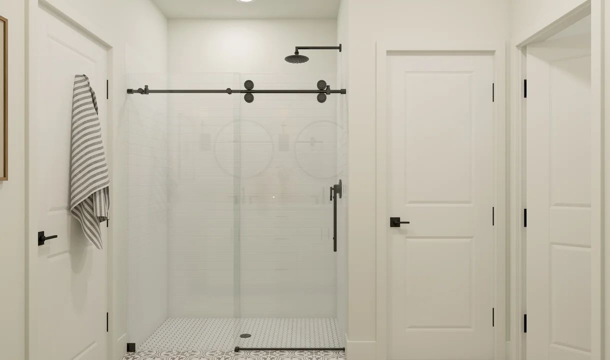 Primary bath with matte black fixtures