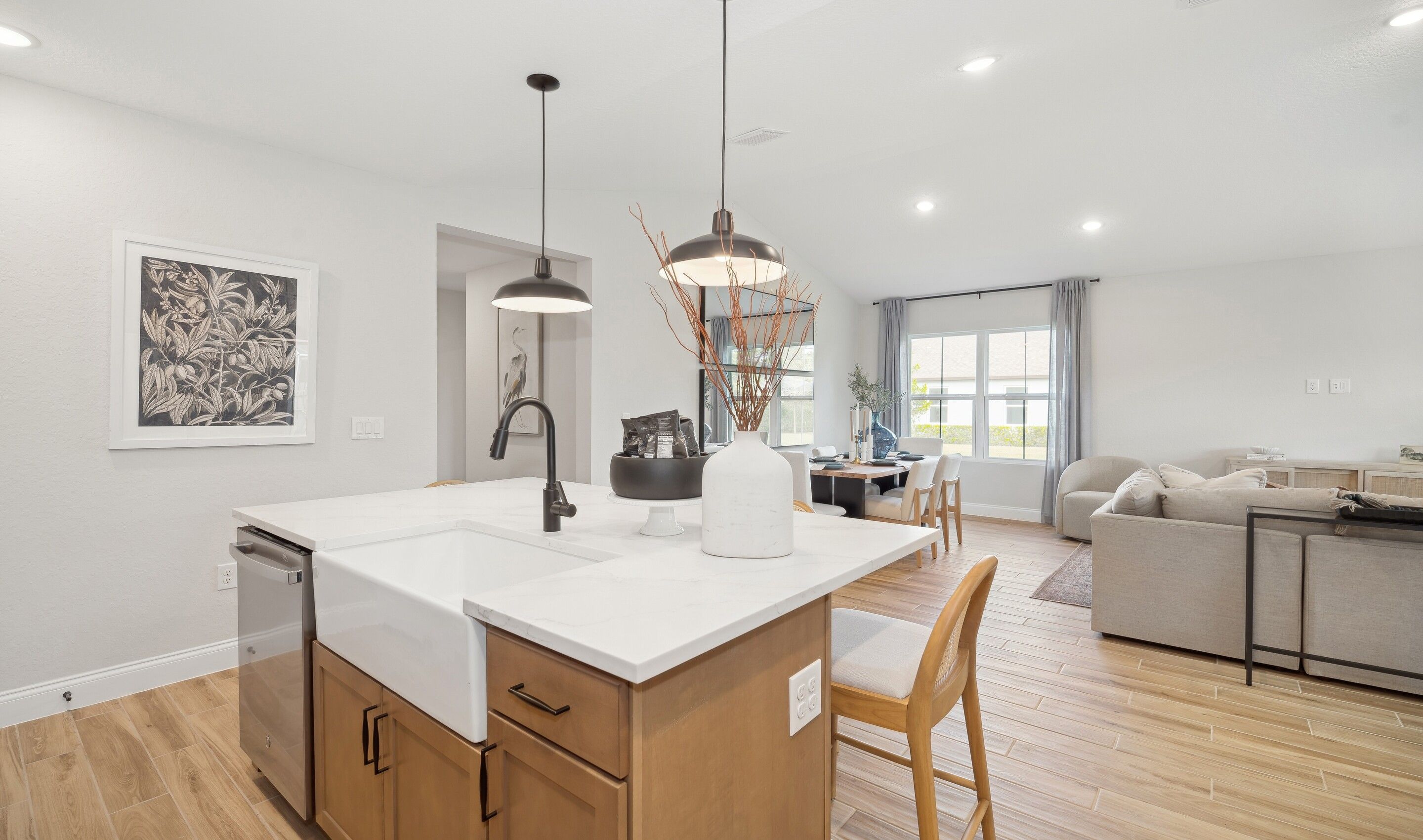 Island with pendant lighting