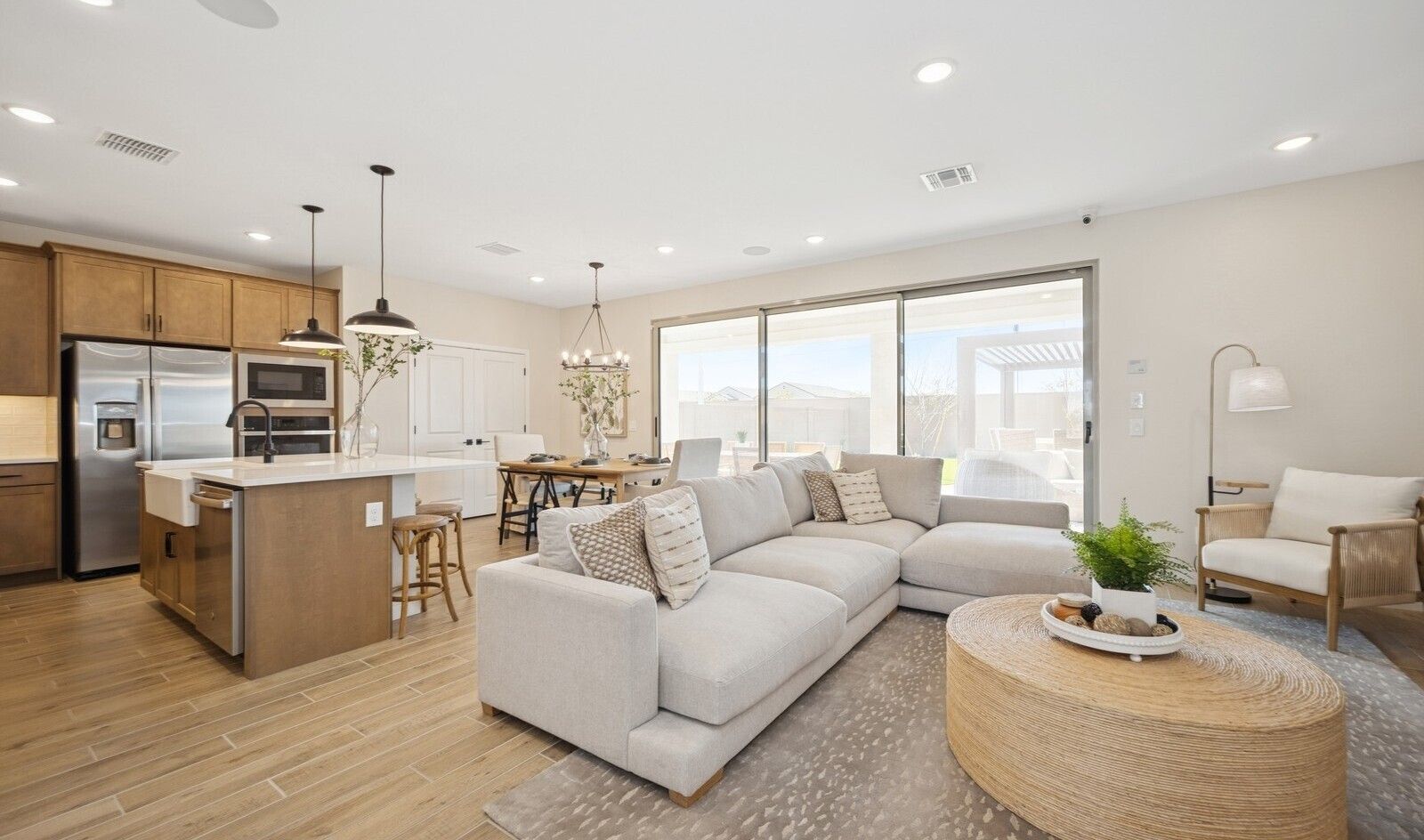 Great room with sliding glass doors