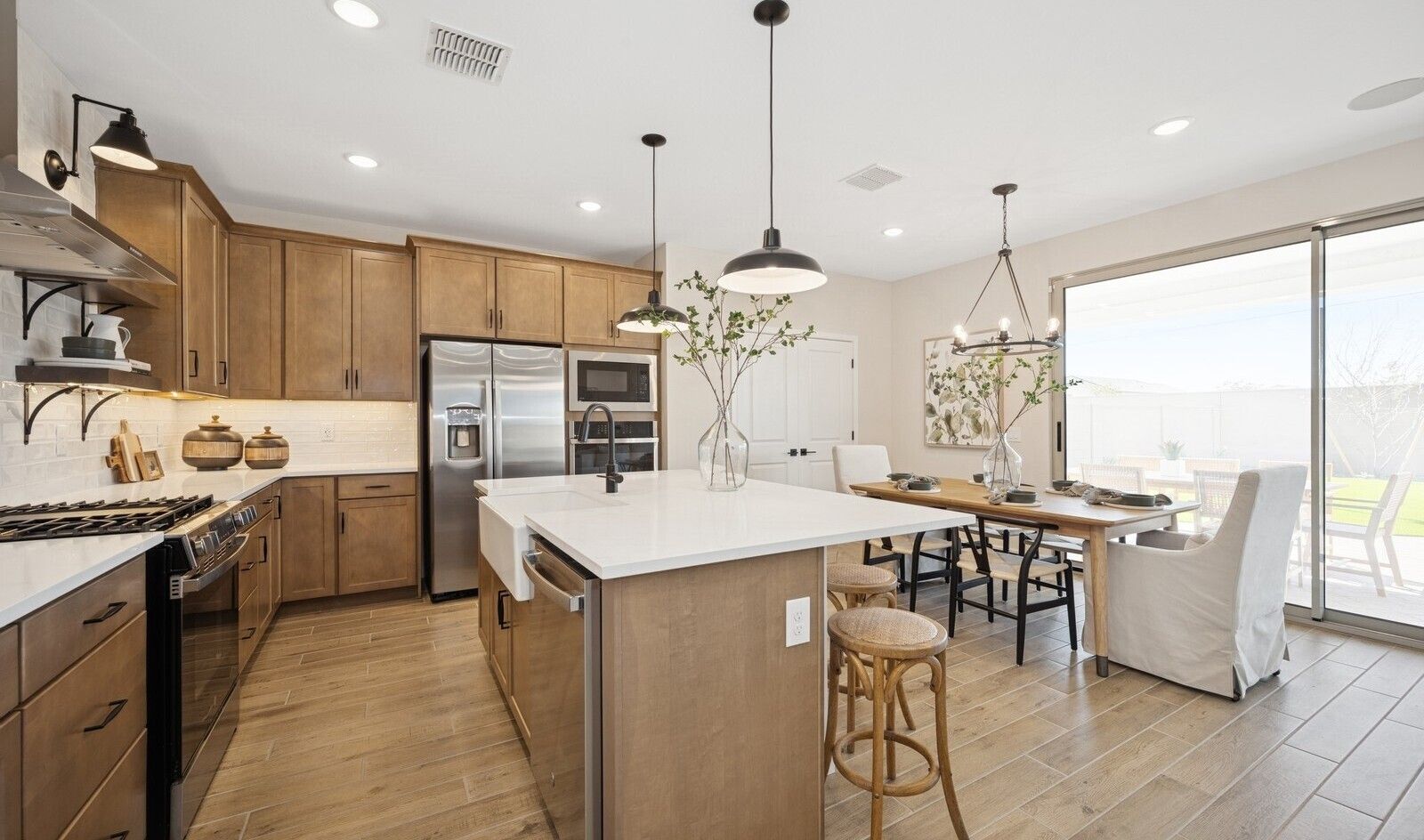 Kitchen overlooking dining area