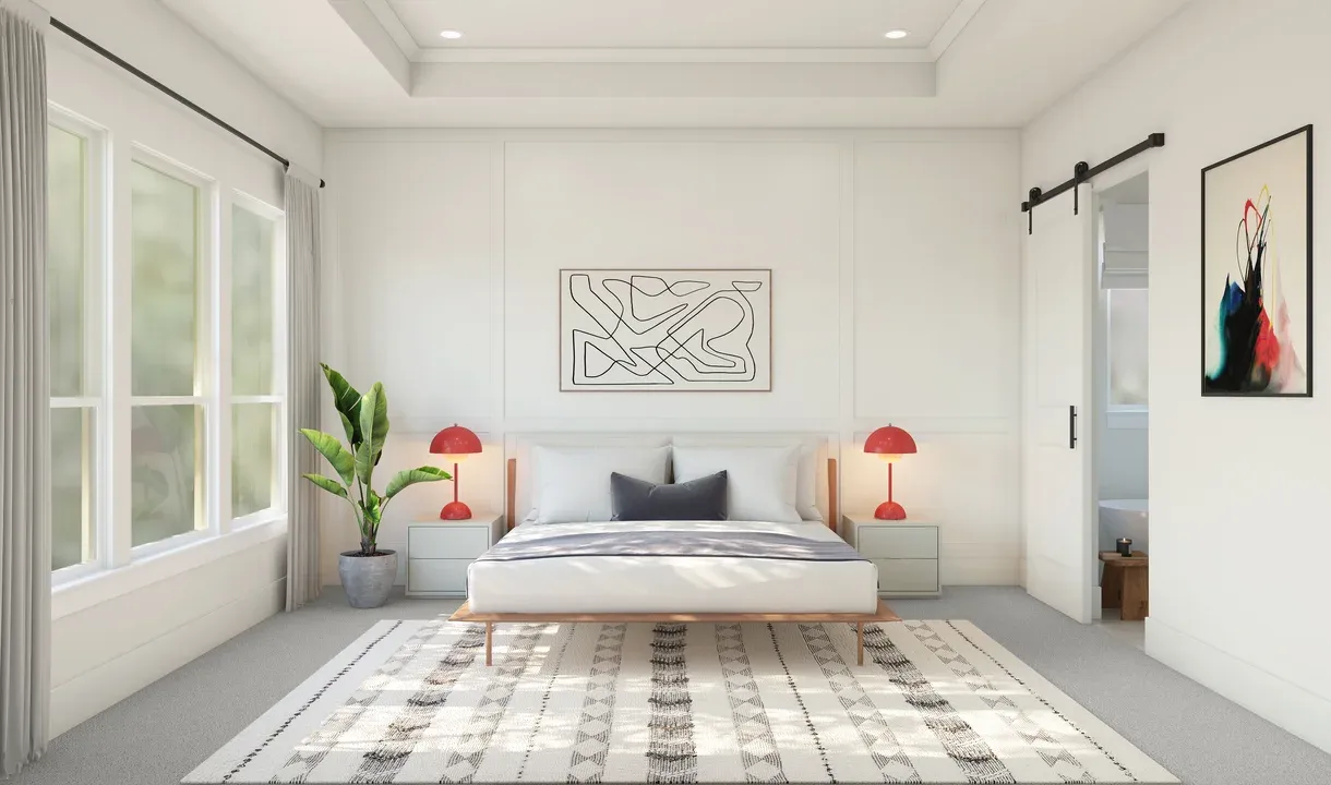 Primary suite with decorative feature wall