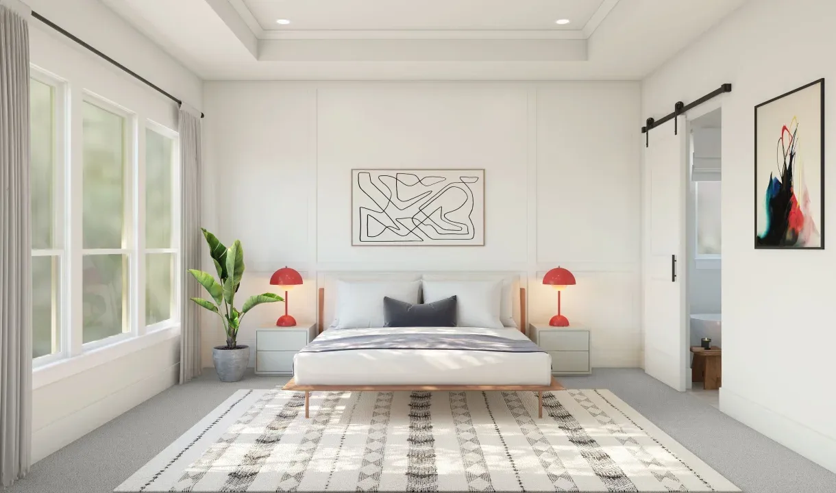 Primary suite with decorative feature wall