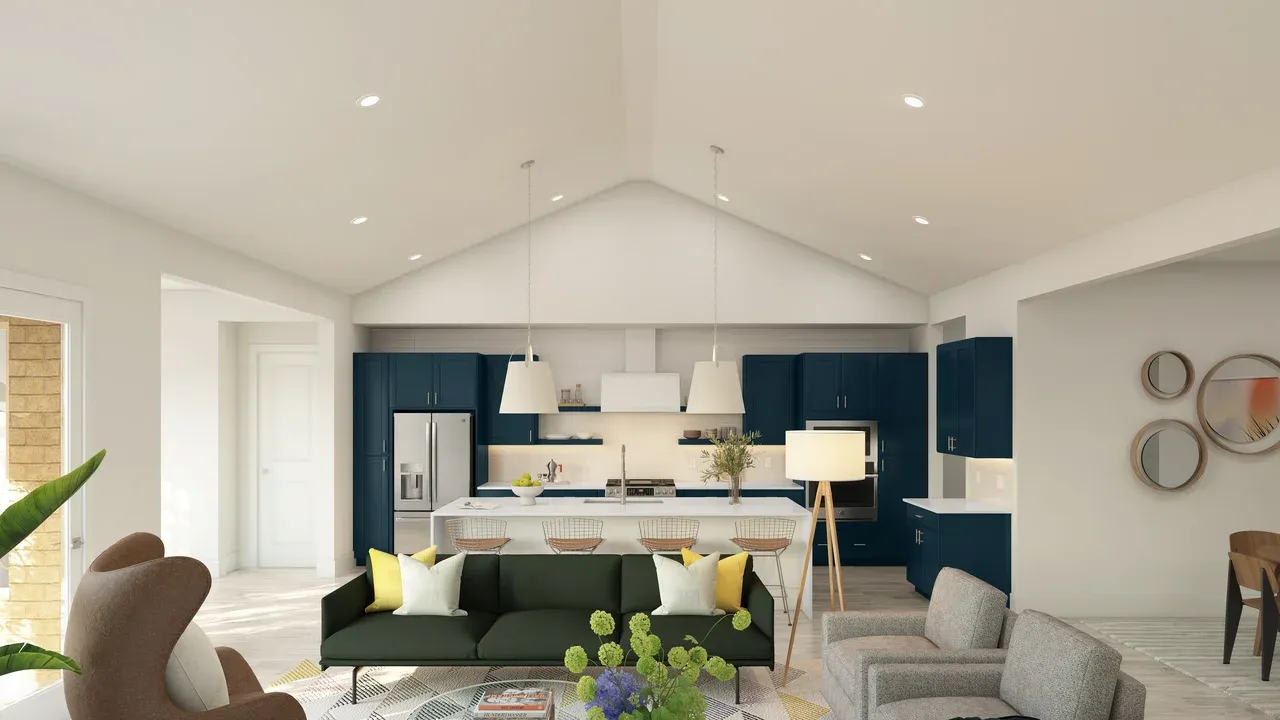 Great room with vaulted ceiling