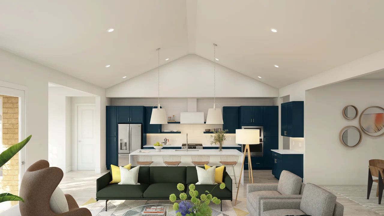 Great room with vaulted ceiling