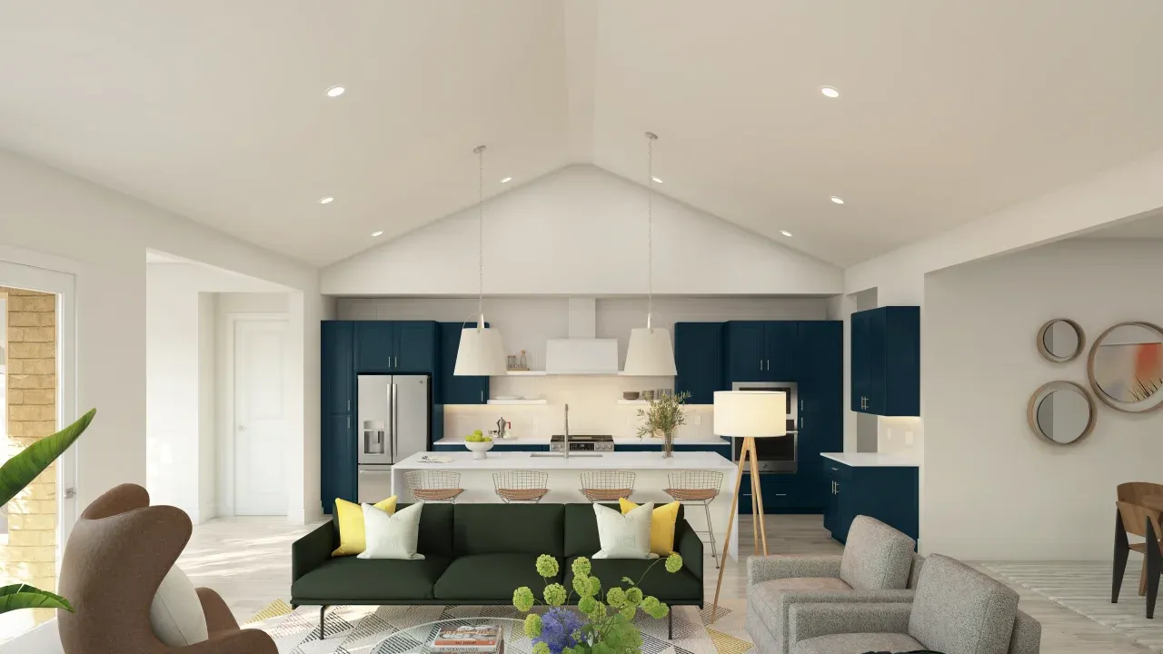 Great room with vaulted ceiling