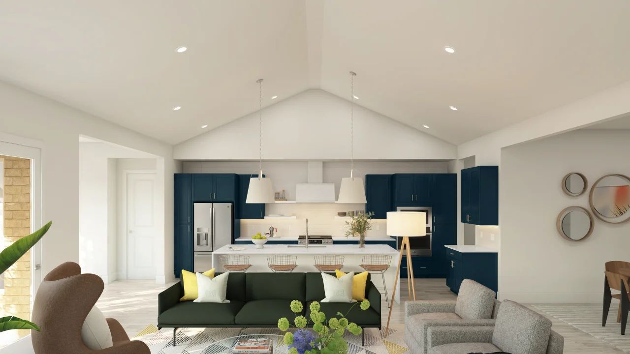 Great room with vaulted ceiling