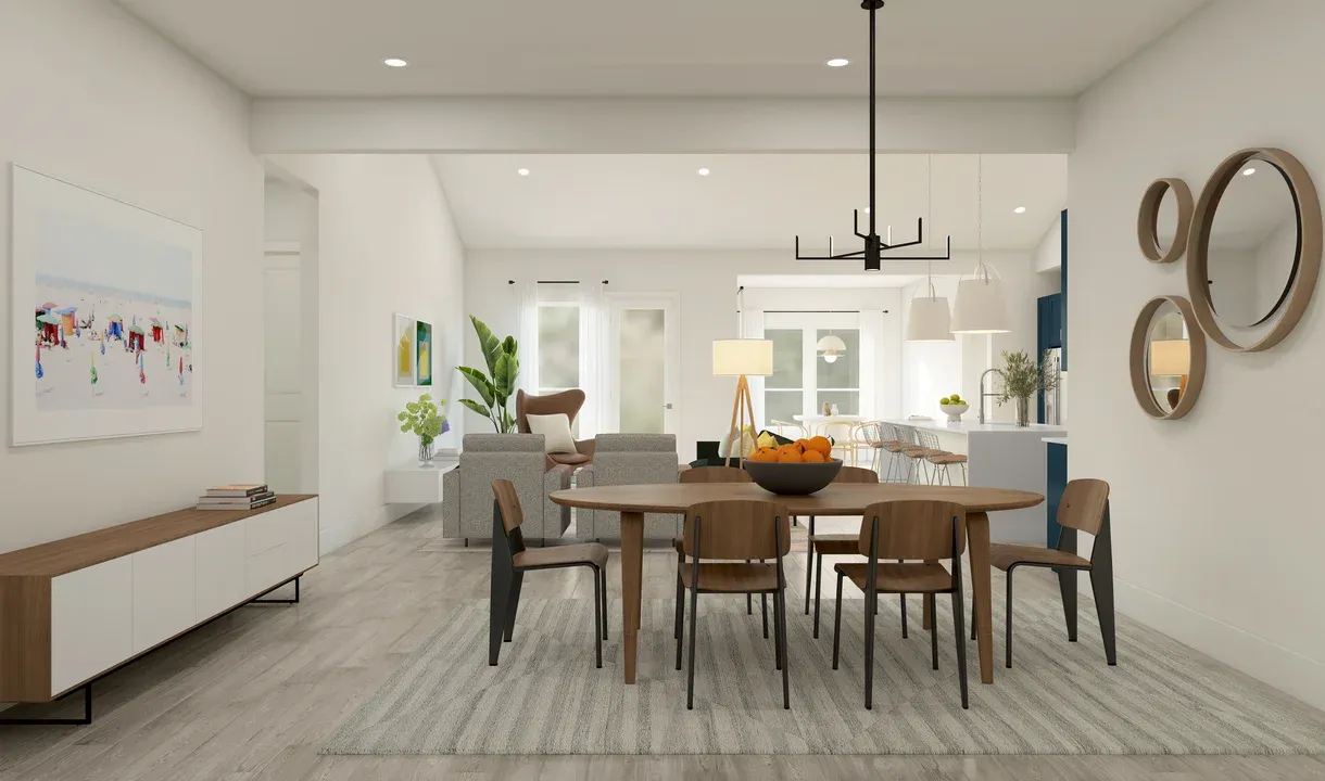 Dining area with chandelier