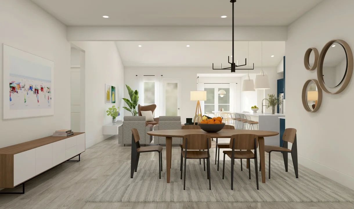 Dining area with chandelier
