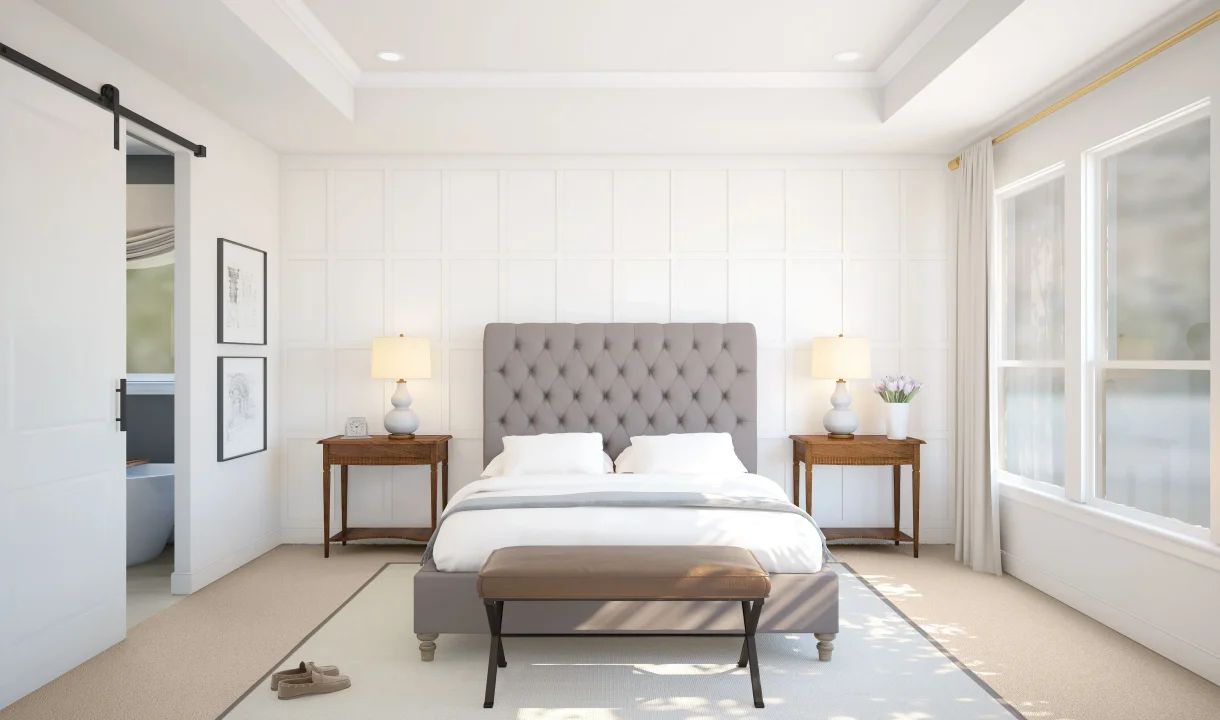 Primary suite with decorative feature wall