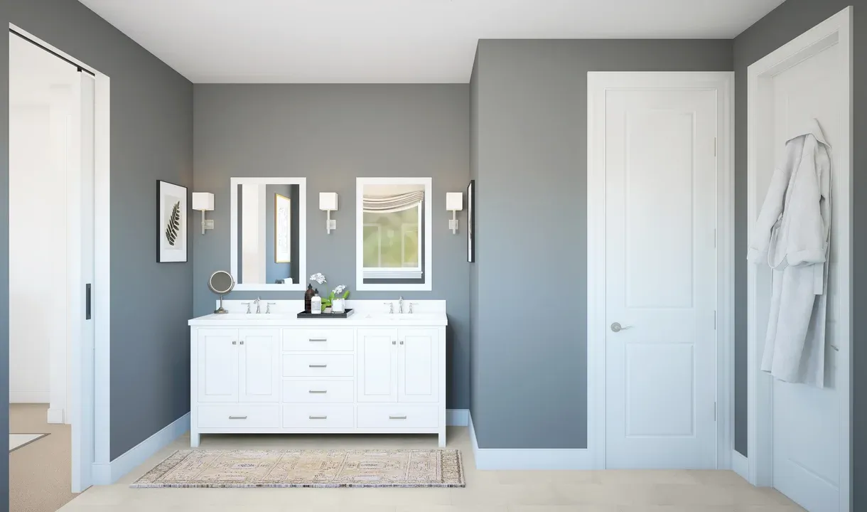 Primary bath with freestanding vanity