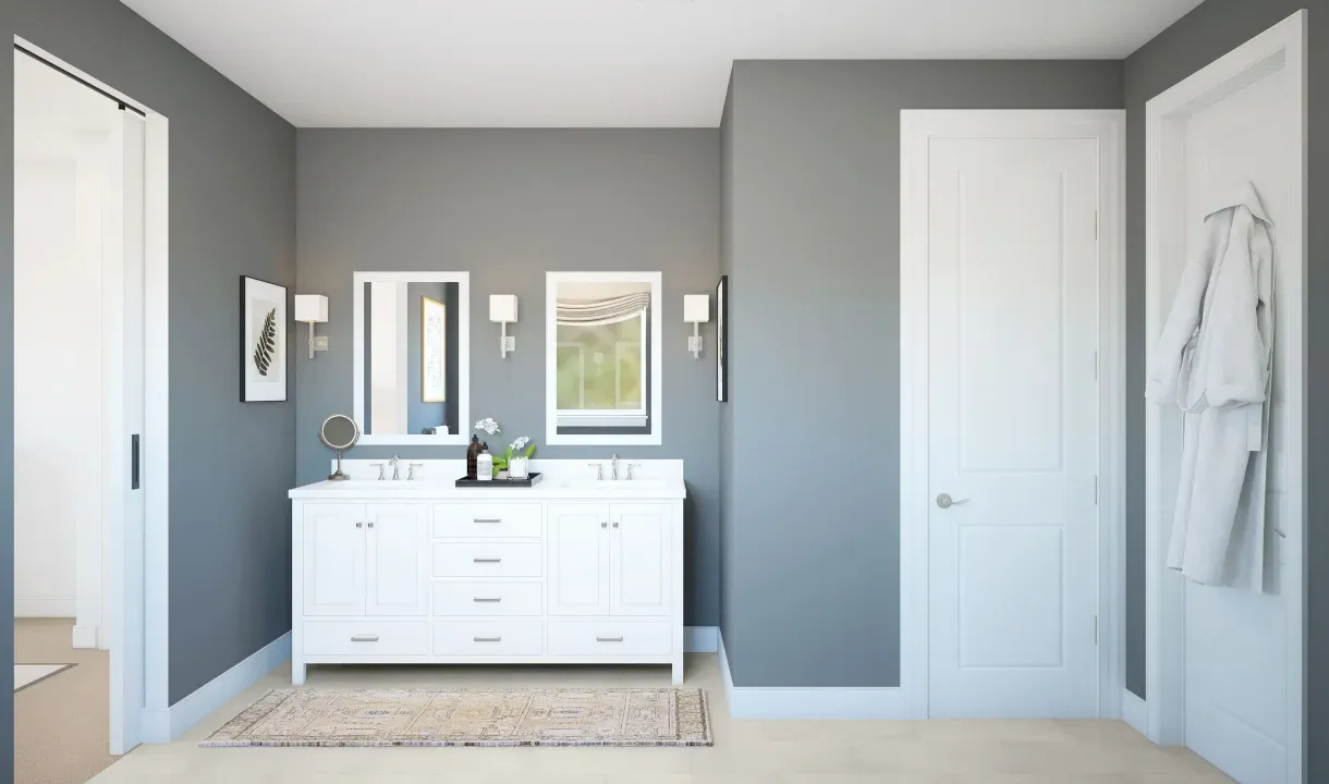 Primary bath with freestanding vanity
