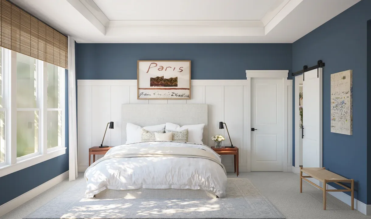 Primary suite with decorative feature wall