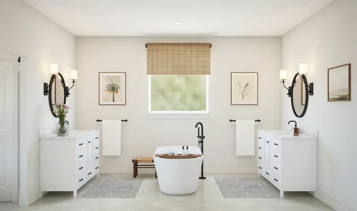 Primary bath with dual vanities and freestanding tub