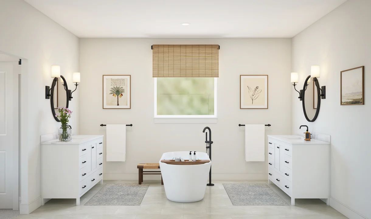 Primary bath with dual vanities and freestanding tub