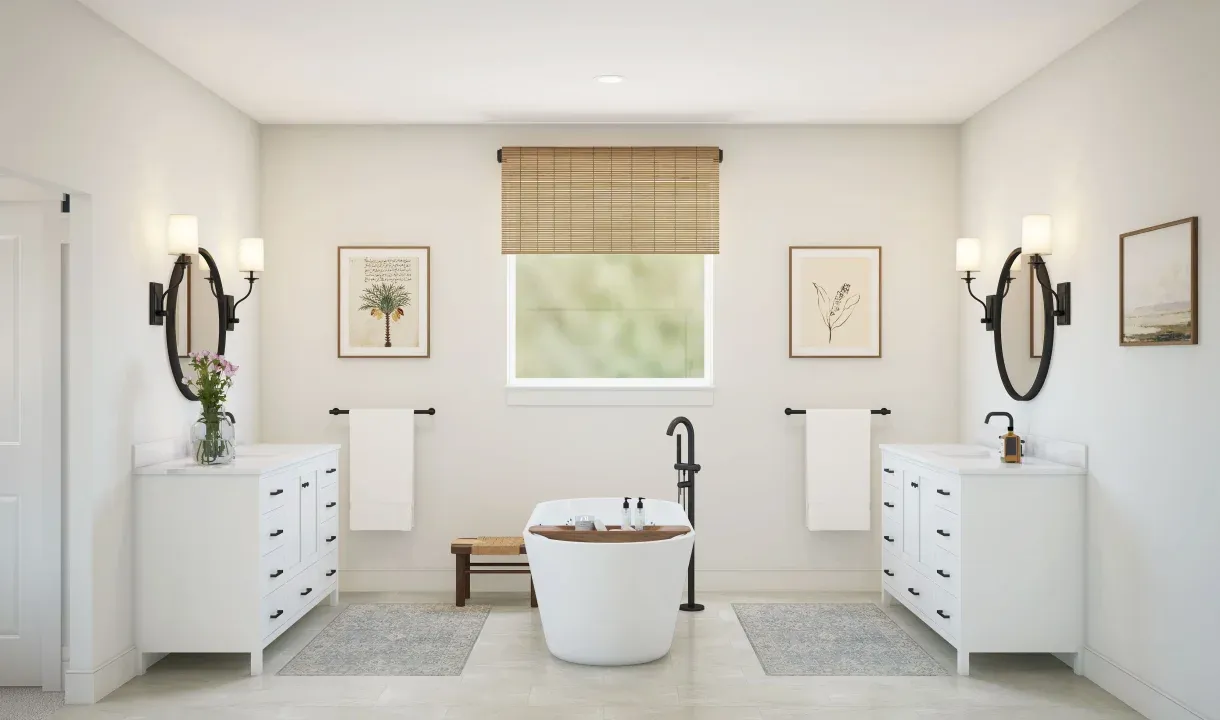 Primary bath with dual vanities and freestanding tub