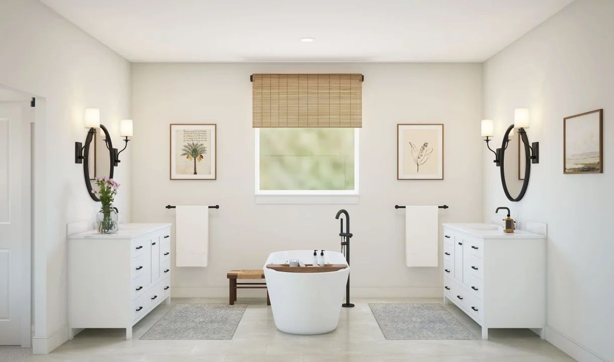 Primary bath with dual vanities and freestanding tub