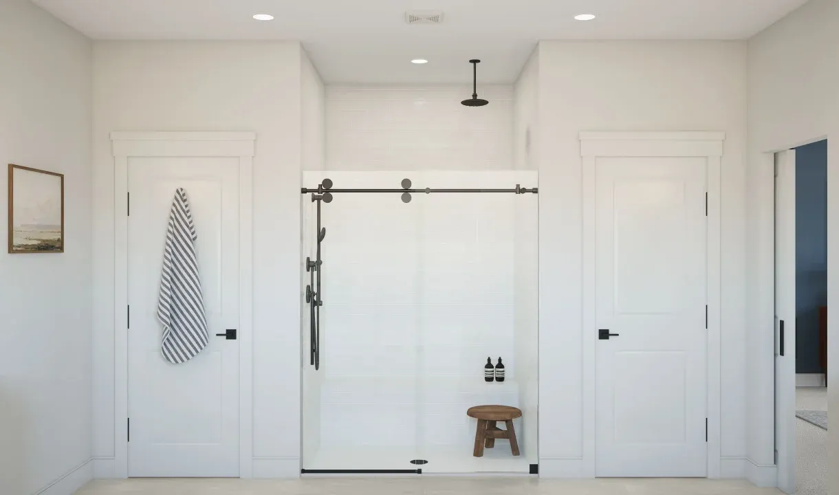 Primary bath with glass shower enclosure