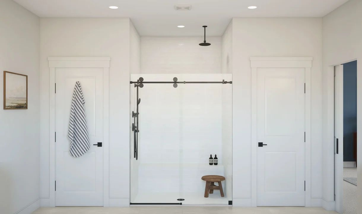 Primary bath with glass shower enclosure