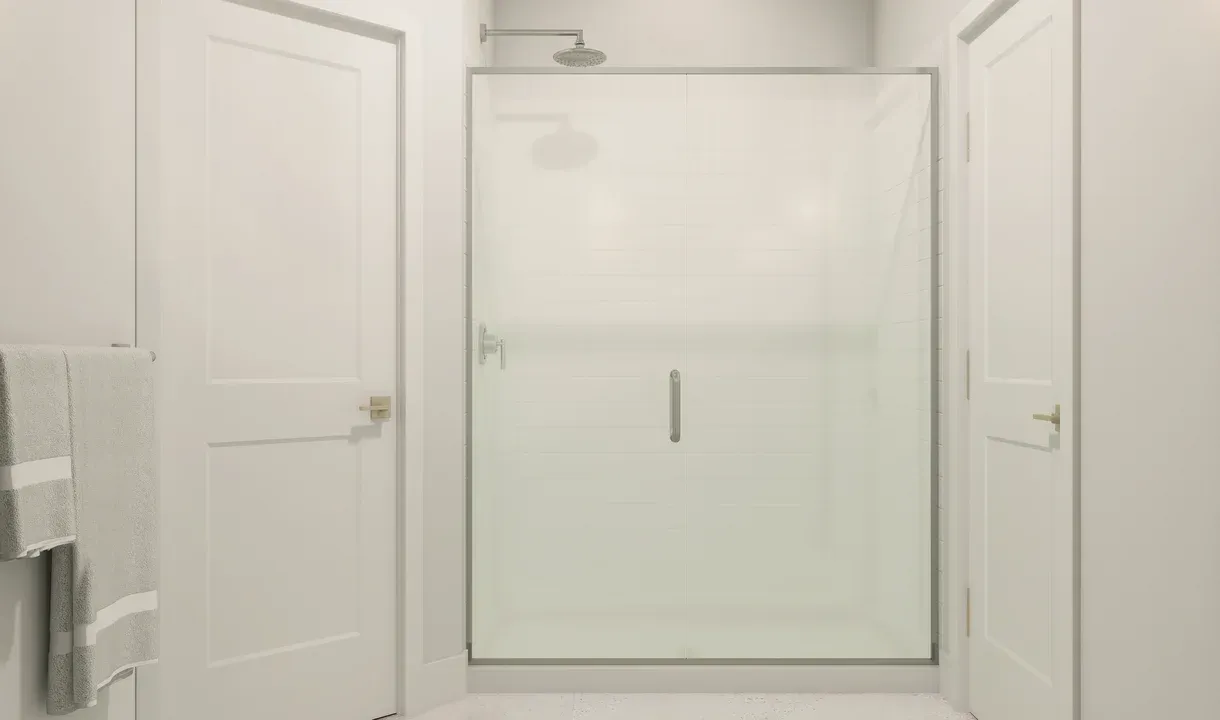 Primary bath with glass shower enclosure