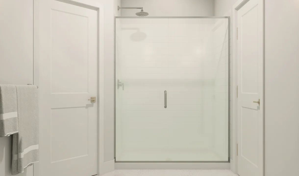 Primary bath with glass shower enclosure
