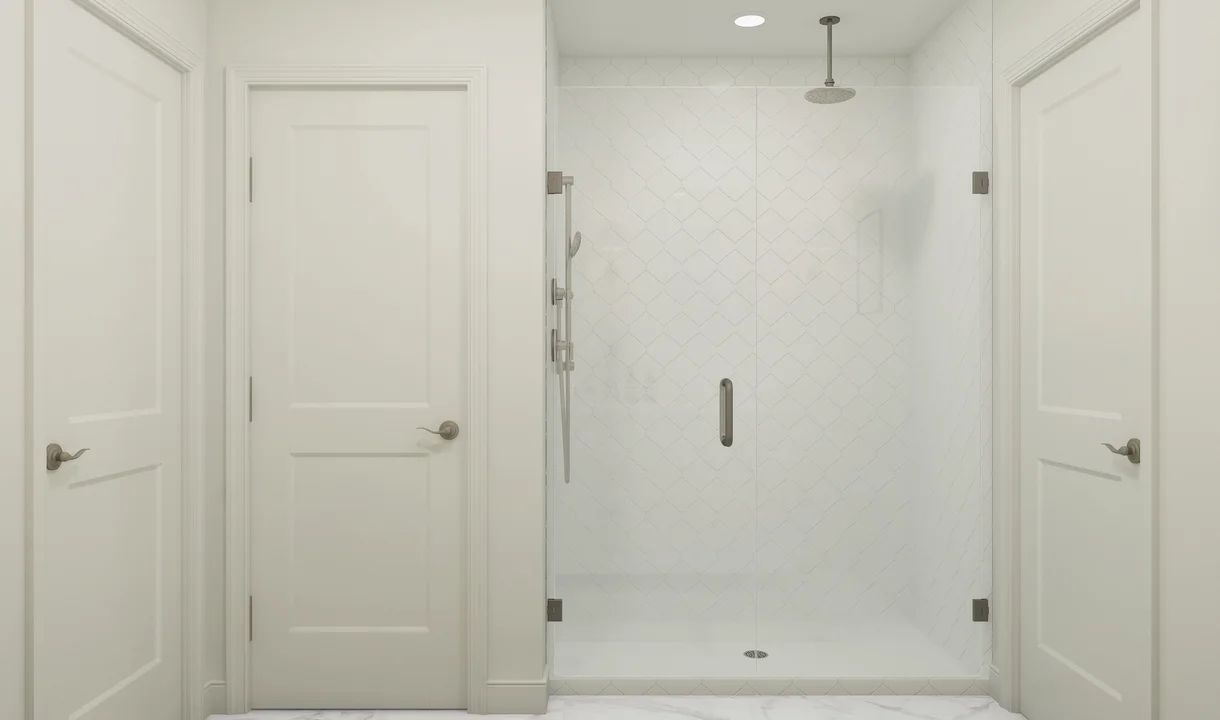 Primary bath with glass shower enclosure