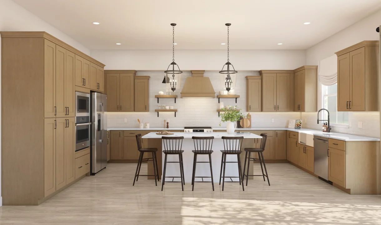 Kitchen with vast island & pendant lights