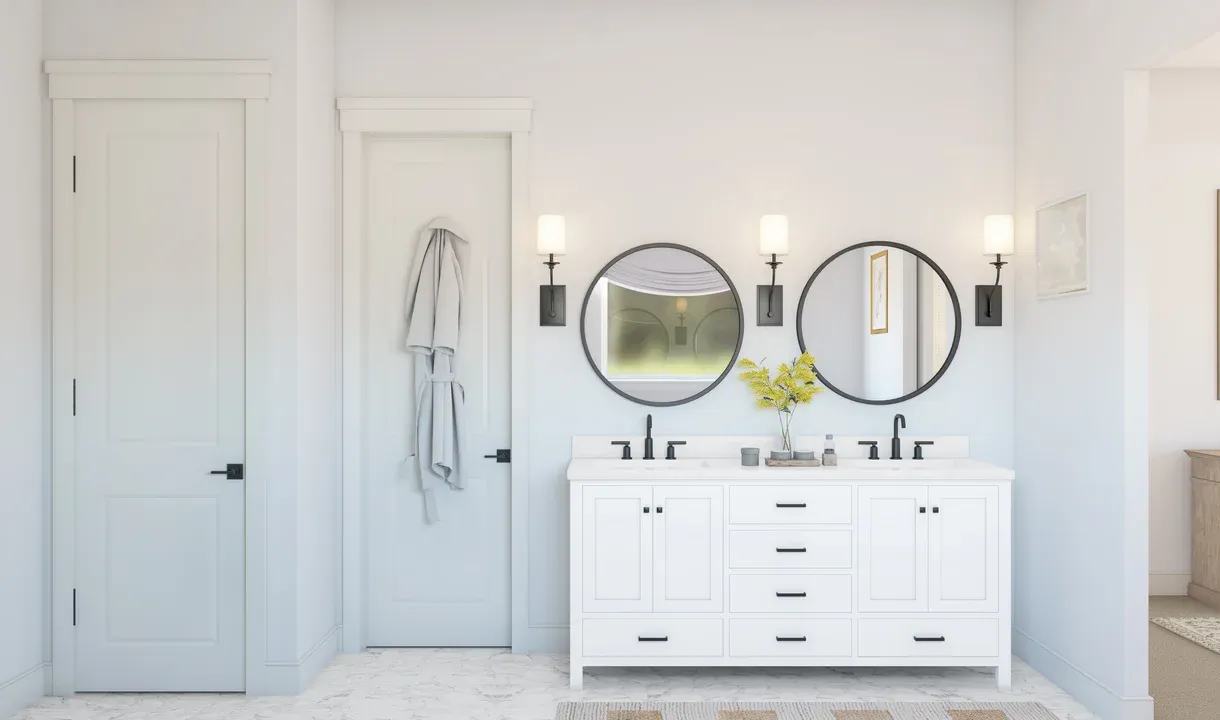 Primary bath with matte black finishes