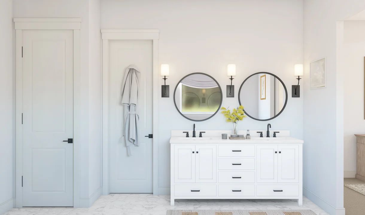 Primary bath with matte black finishes