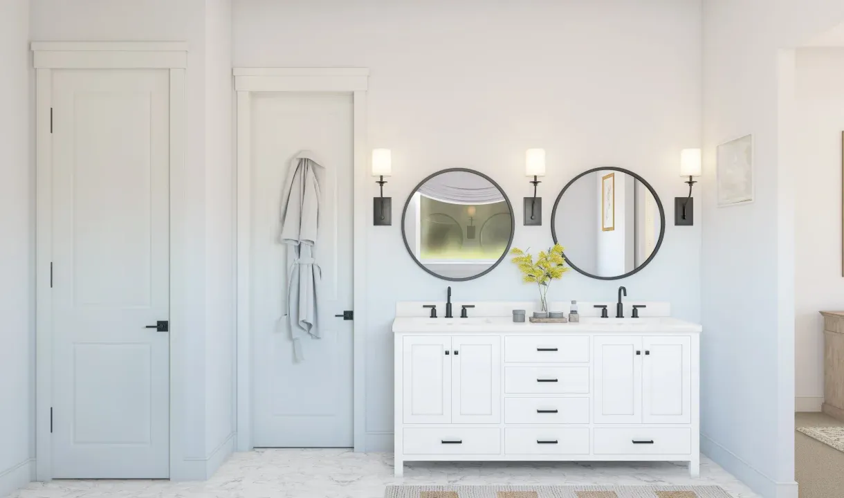 Primary bath with matte black finishes