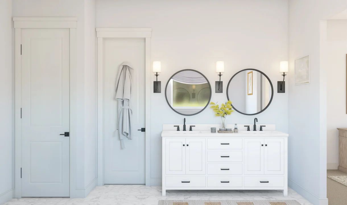 Primary bath with matte black finishes