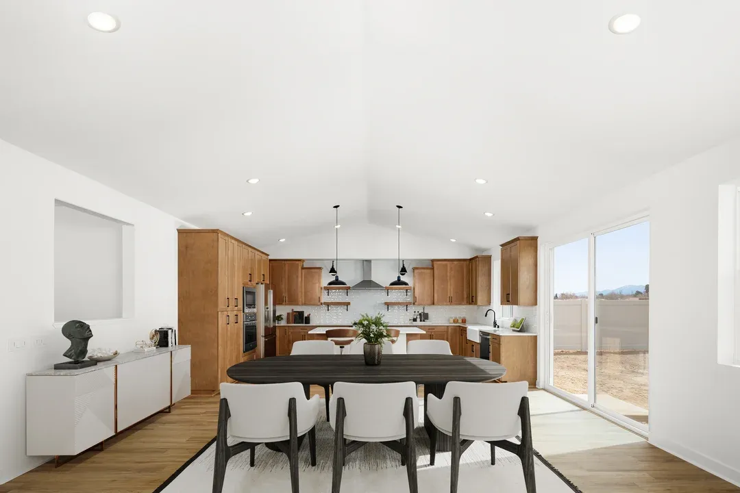 Vaulted ceiling in dining area and great room