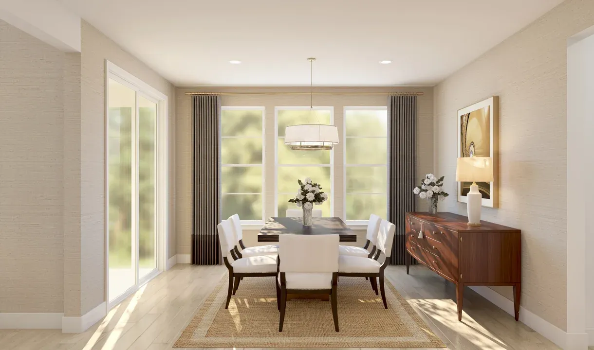 Dining area with chandelier and gorgeous flooring