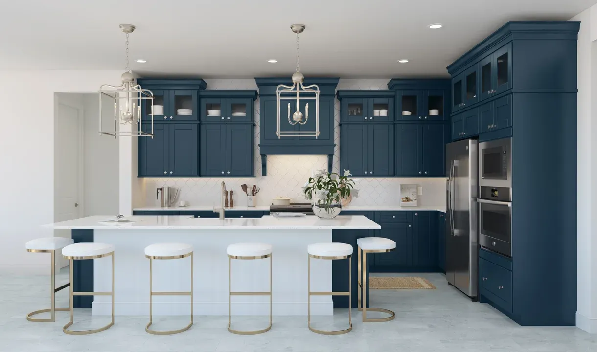 Kitchen with upper glass cabinets