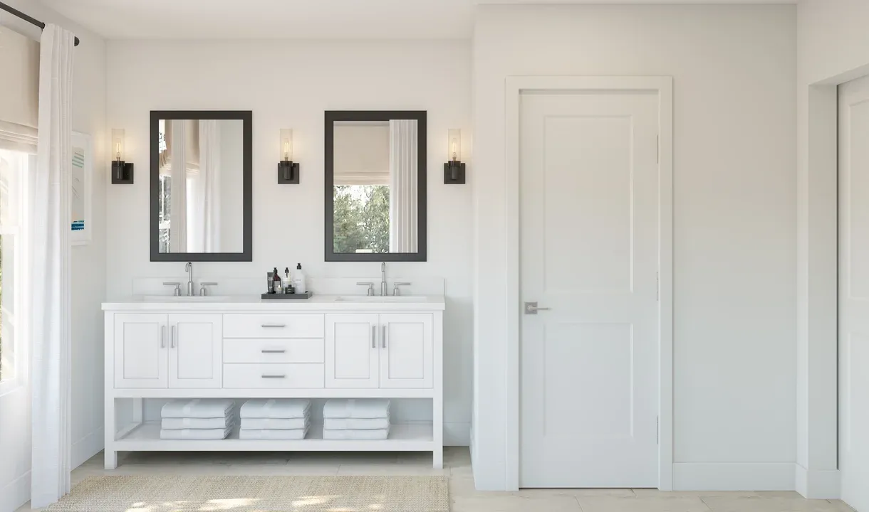 Primary bath with freestanding vanity