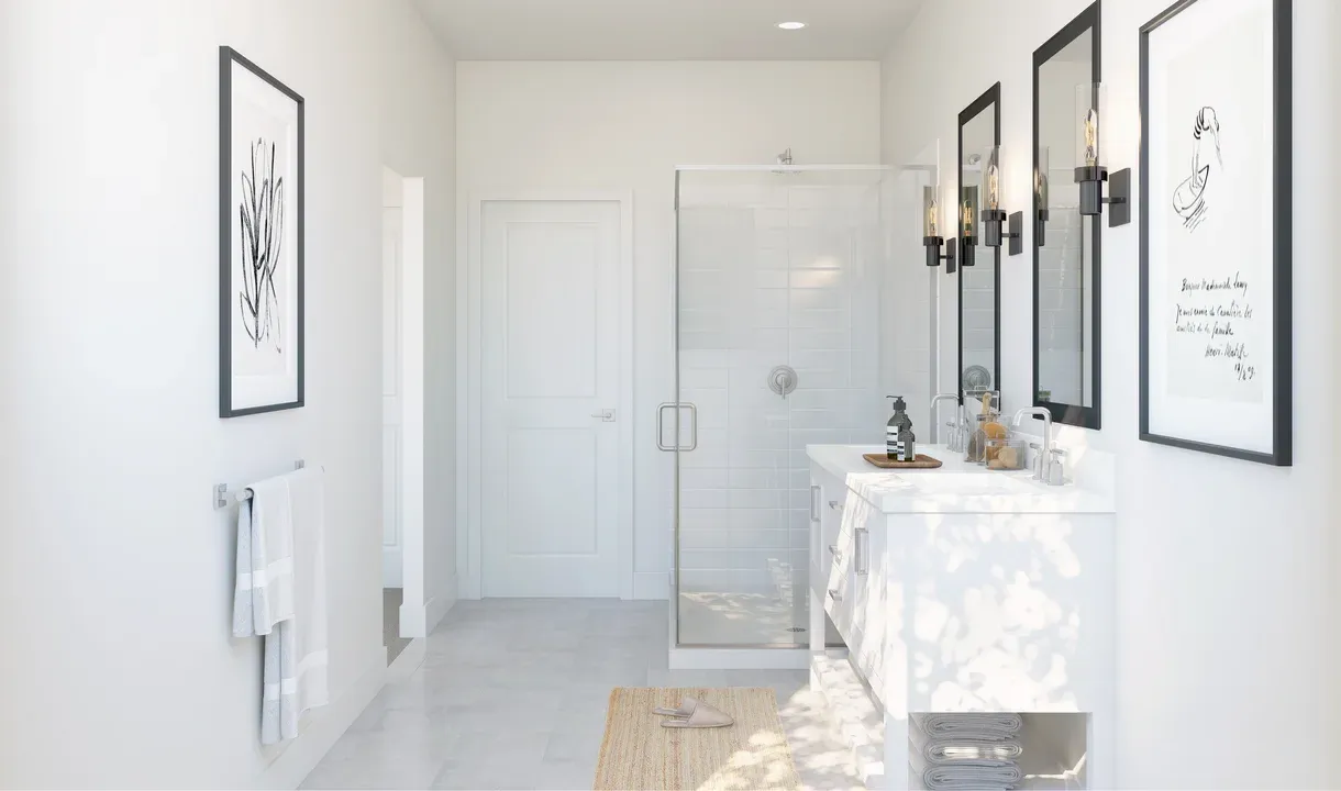 Primary bath with glass shower enclosure