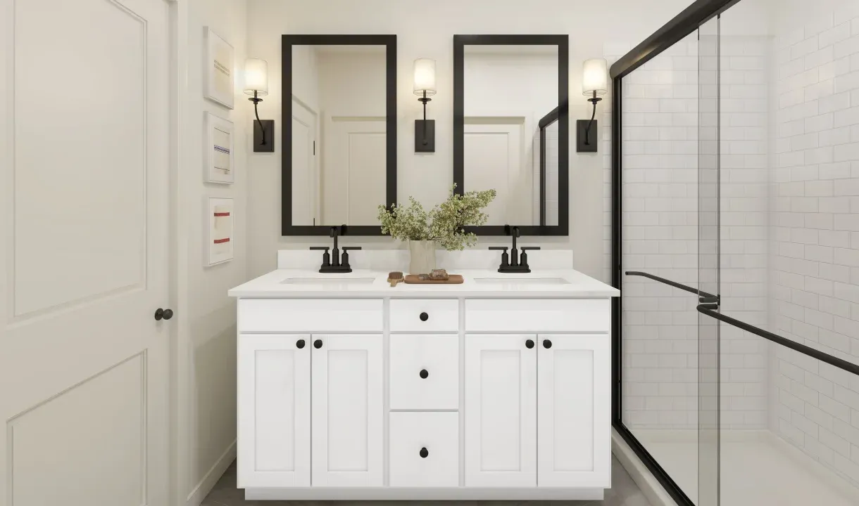 Primary bath with matte black hardware and fixtures