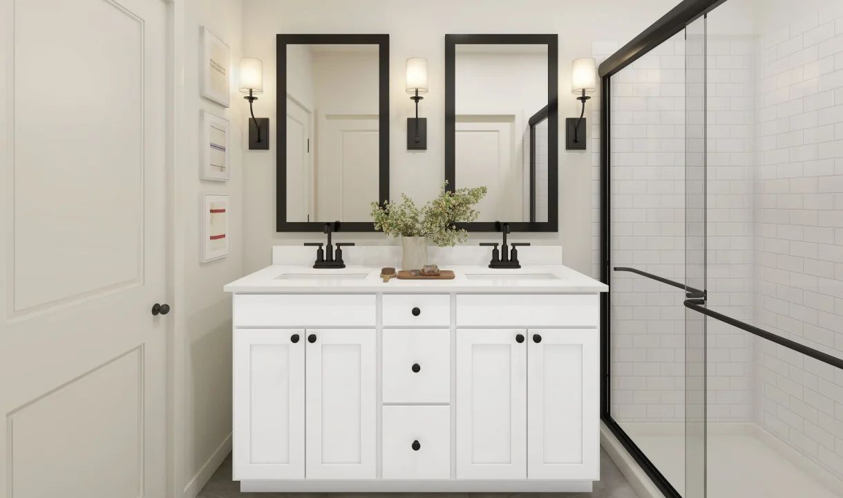 Primary bath with matte black hardware and fixtures