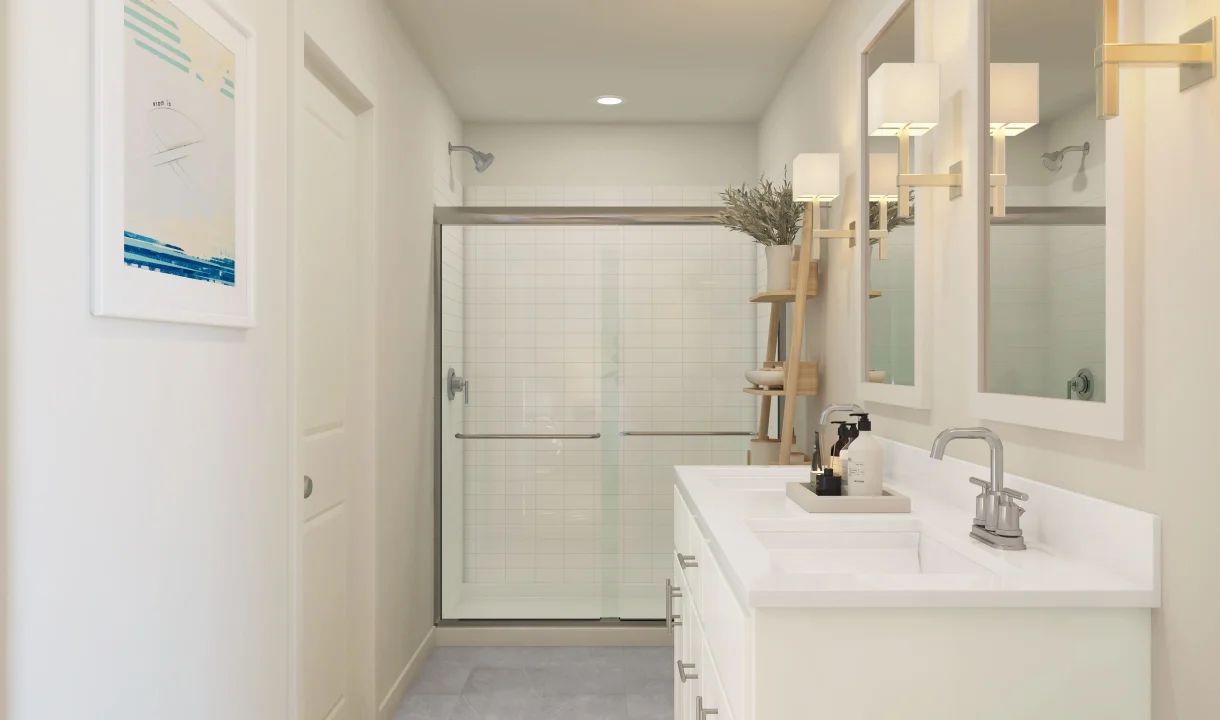 Primary bath with chrome glass shower enclosure