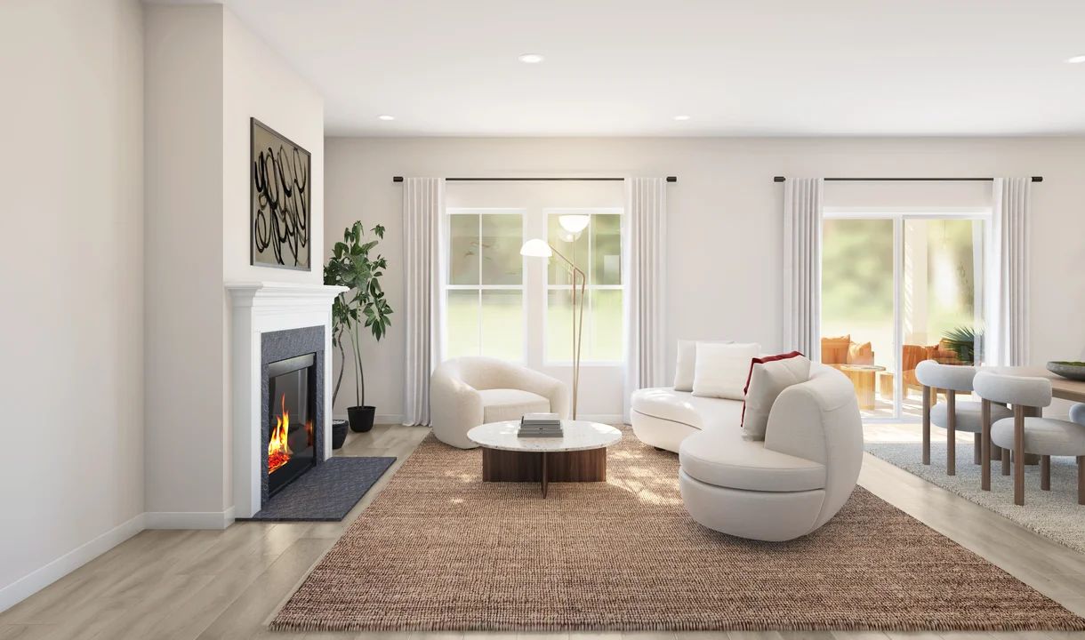 Great room with LVP flooring and optional fireplace