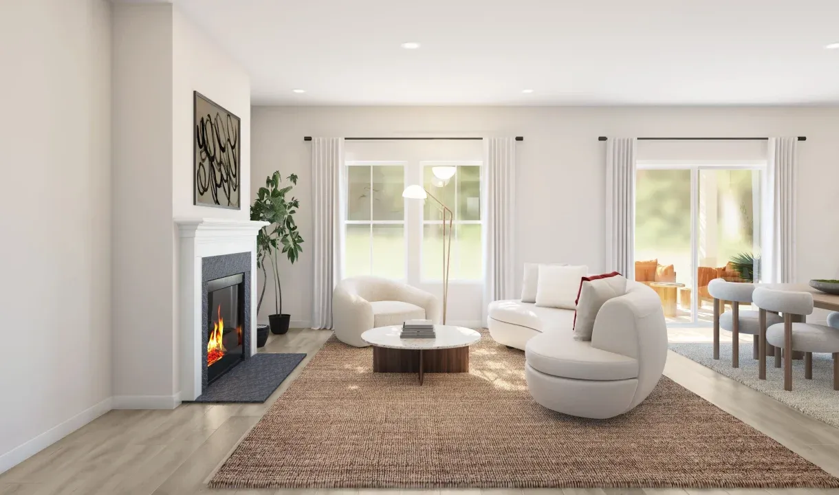 Great room with LVP flooring and optional fireplace