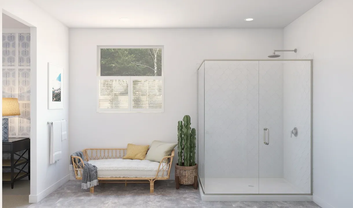 Primary bath with glass shower enclosure