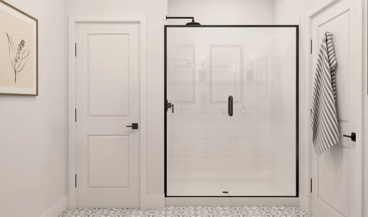 Primary bath with glass shower enclosure