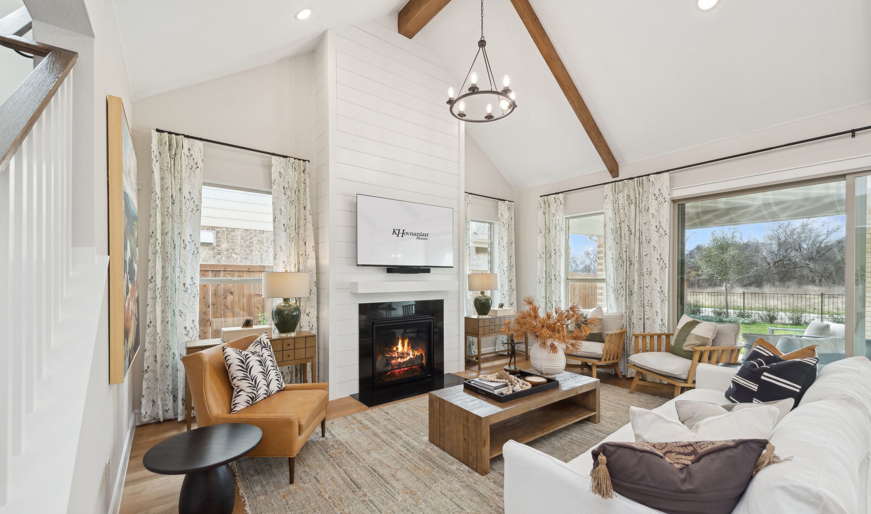 Great room with vaulted ceiling